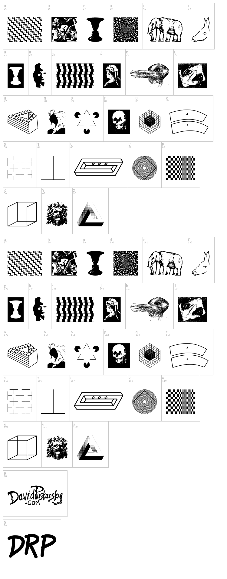 Eye Am Confused Optical Illusions font map